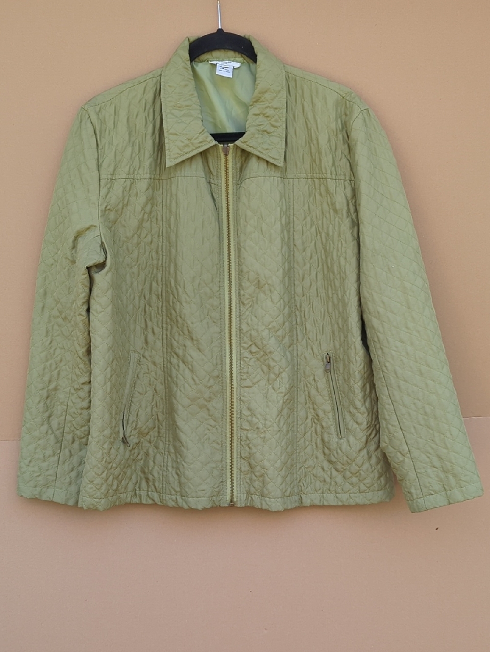 Vintage Dorman 100% Silk Women's Jacket Large Quilted Full Zip Lightweight Green